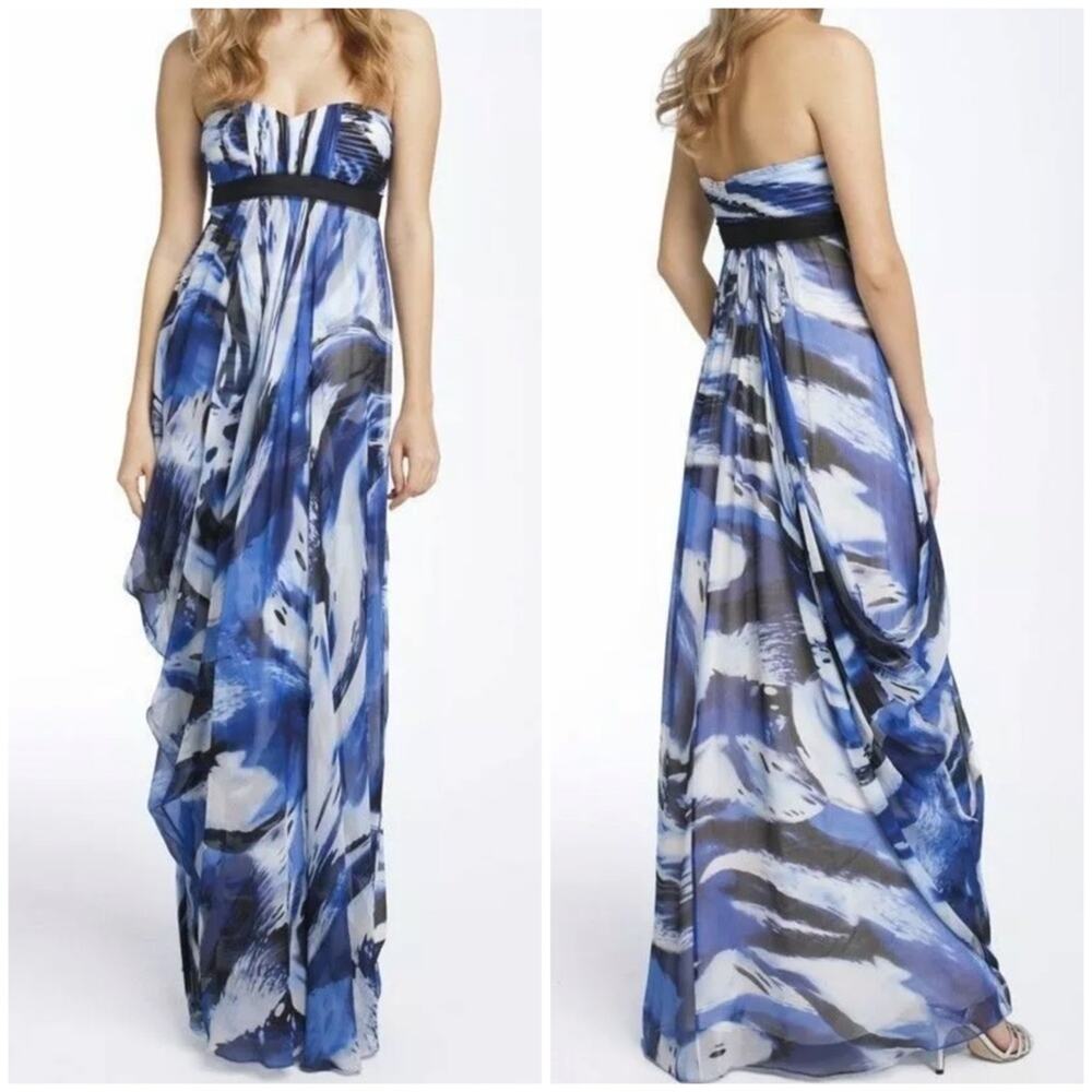 BCBGMaxAzria Cobalt Combo Draped Maxi Dress Size 2